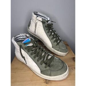 P448 Womens Skate HighTop Sherpa Double Closure Sneaker Khaki/White Size 10.5-11